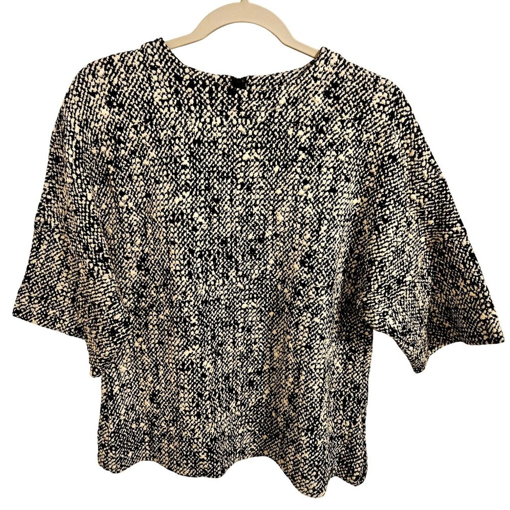 A-K-R-I-S Punto Designer Woman SZ 8 Tweed 3D Blouse Boxy Exposed Zipper Classic